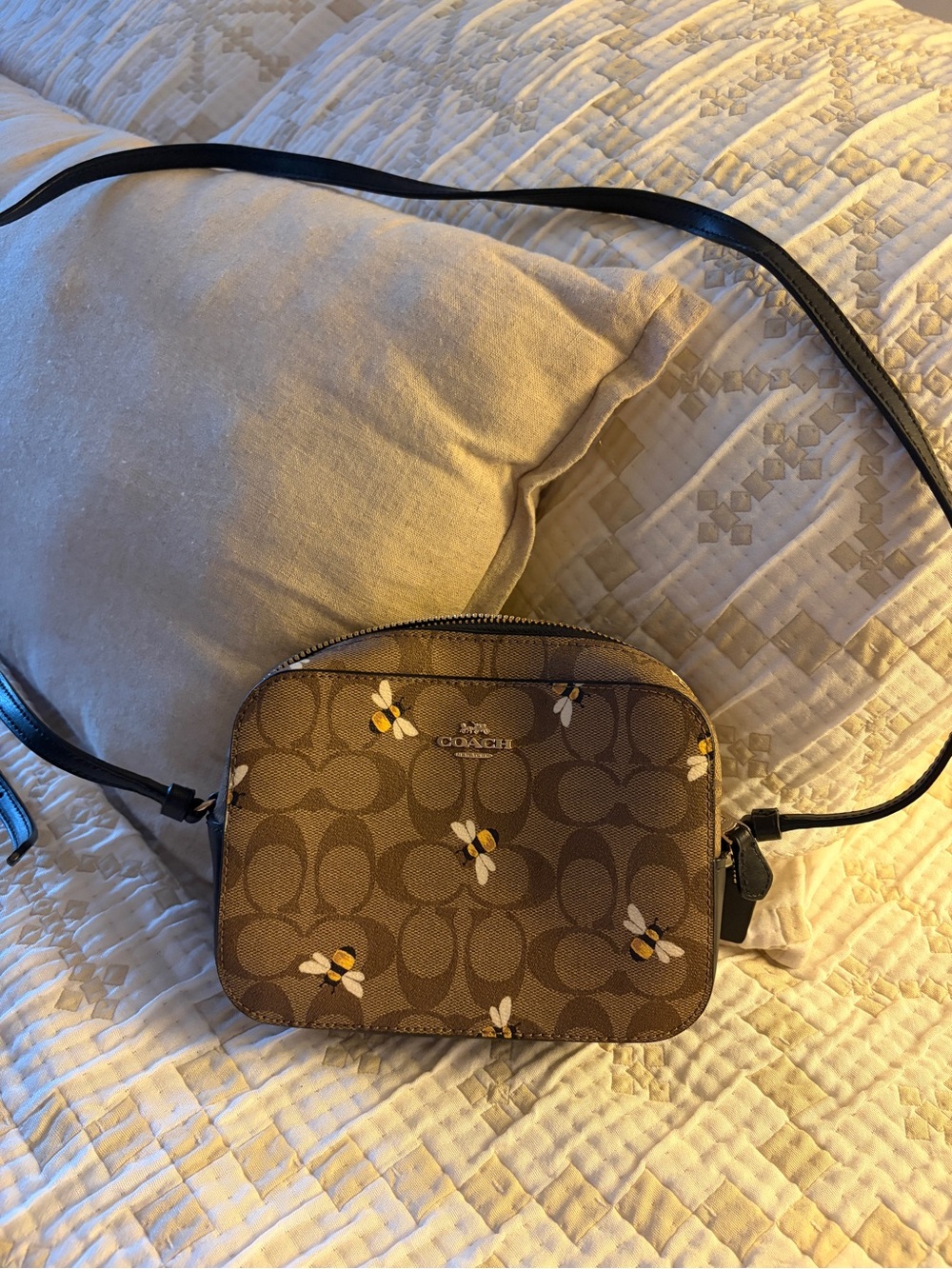 NWT Coach Brown Signature Canvas Crossbody with Bee Design